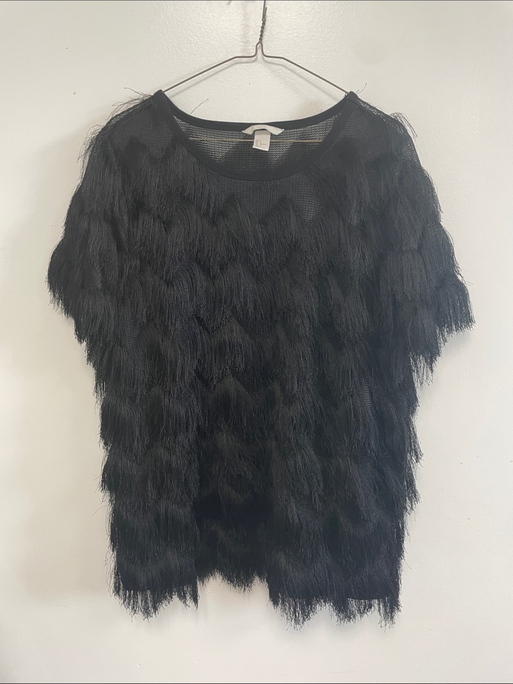 Black Fringe Short-Sleeve Women's Top